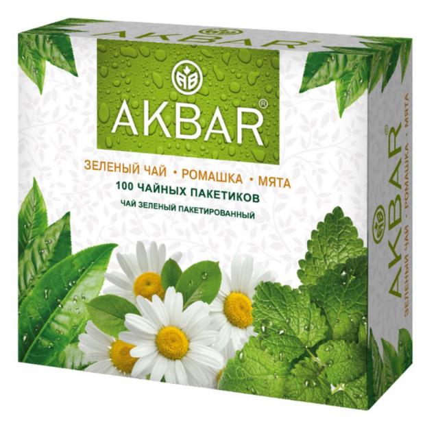 Чай зеленый AKBAR Ромашка мята, 100x1,5г