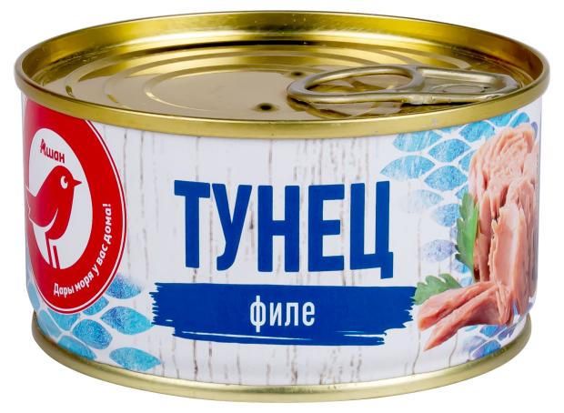 Тунец АШАН Красная птица, филе в собственном соку, 185 г