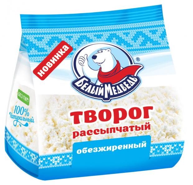 Творог рассыпчатый Белый медведь обезжиренный БЗМЖ, 250 г