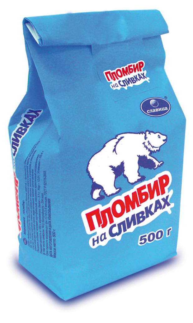 Мороженое пломбир на сливках Славица ванильный БЗМЖ 12%, 500 г