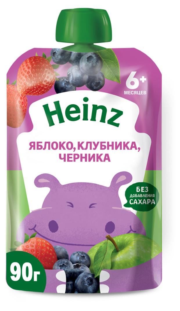 Пюре Heinz яблоко-клубника-черника с 6 месяцев, 90 г пюре фрутоняня яблоко черника клюква брусника с 5 месяцев 90 г