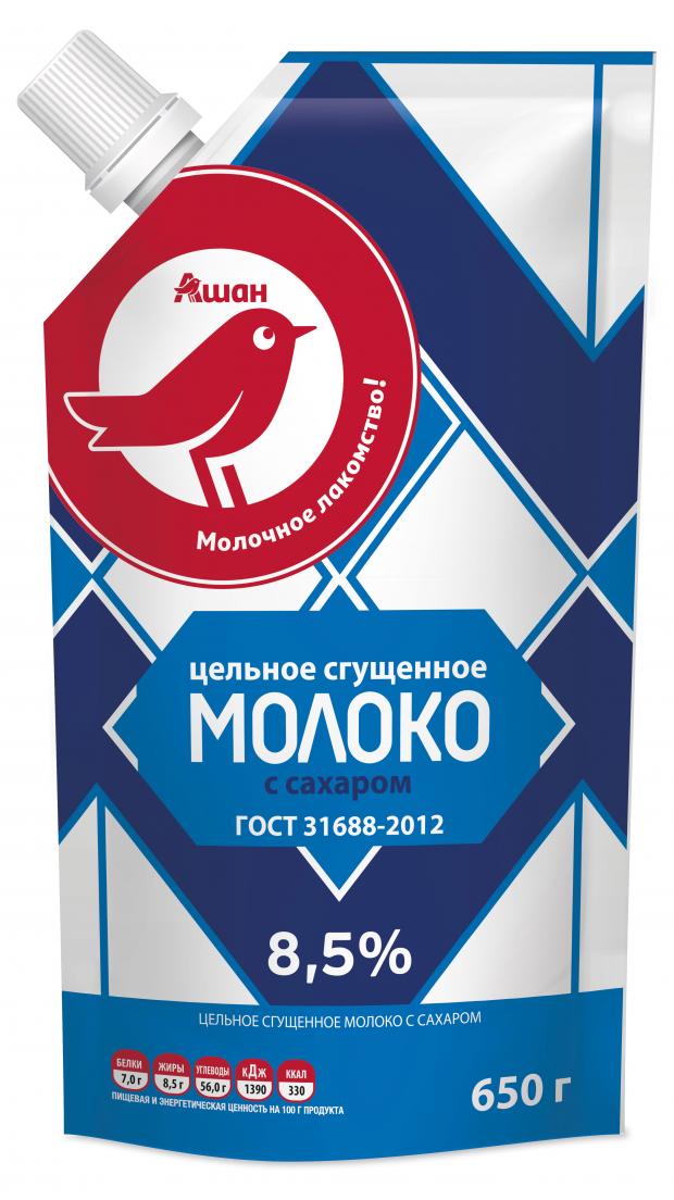 

Молоко цельное сгущенное с сахаром Ашан 8.5%, 650 г