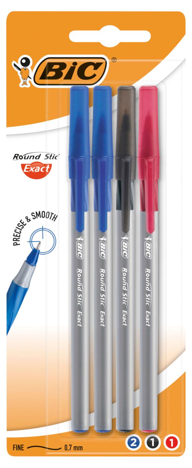 Набор шариковых ручек Bic Round Stic Exact 3 цвета, 4 шт ручка шариковая синяя round stic 1мм bic