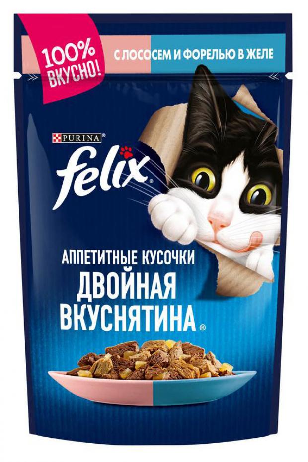 

Влажный корм для кошек Felix Двойная вкуснятина желе лосось форель, 85 г