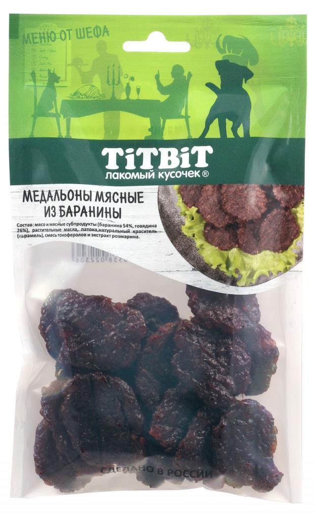 

Лакомство для собак TiTBiT Медальоны мясные из баранины Меню от Шефа, 80 г
