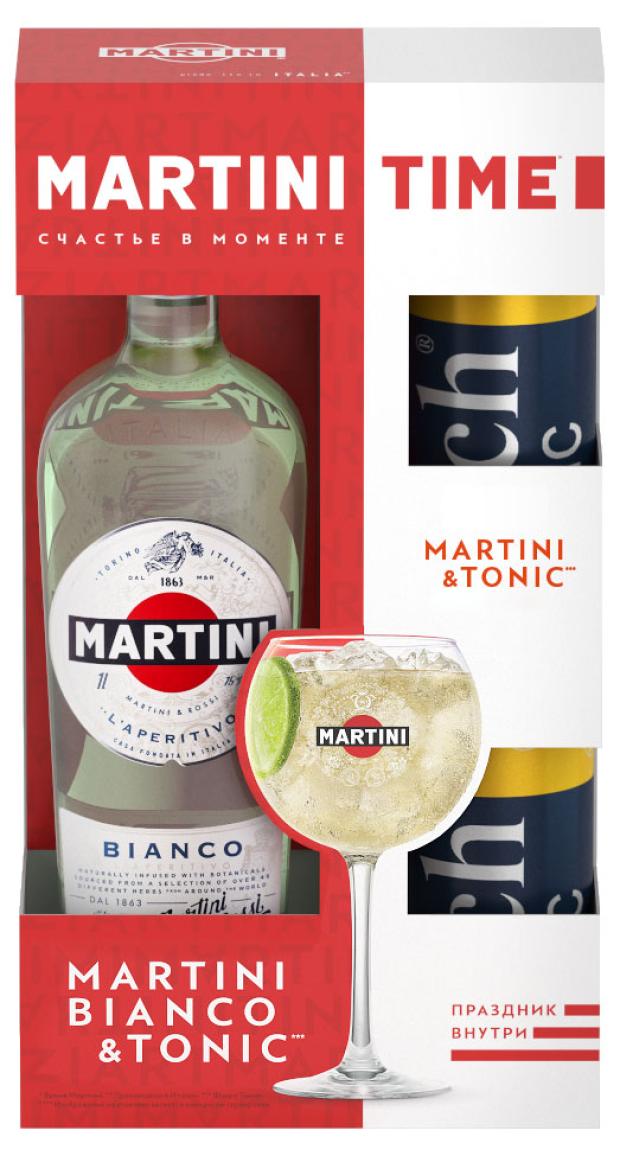 Напиток виноград содержащий из виноградного сырья Martini Bianco Италия, 1 л + 2 банки тоникRich 0,33 л
