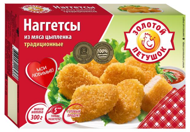 наггетсы куриные ашан красная птица из мяса цыпленка 300 г Наггетсы куриные Золотой петушок Традиционные замороженные, 300 г