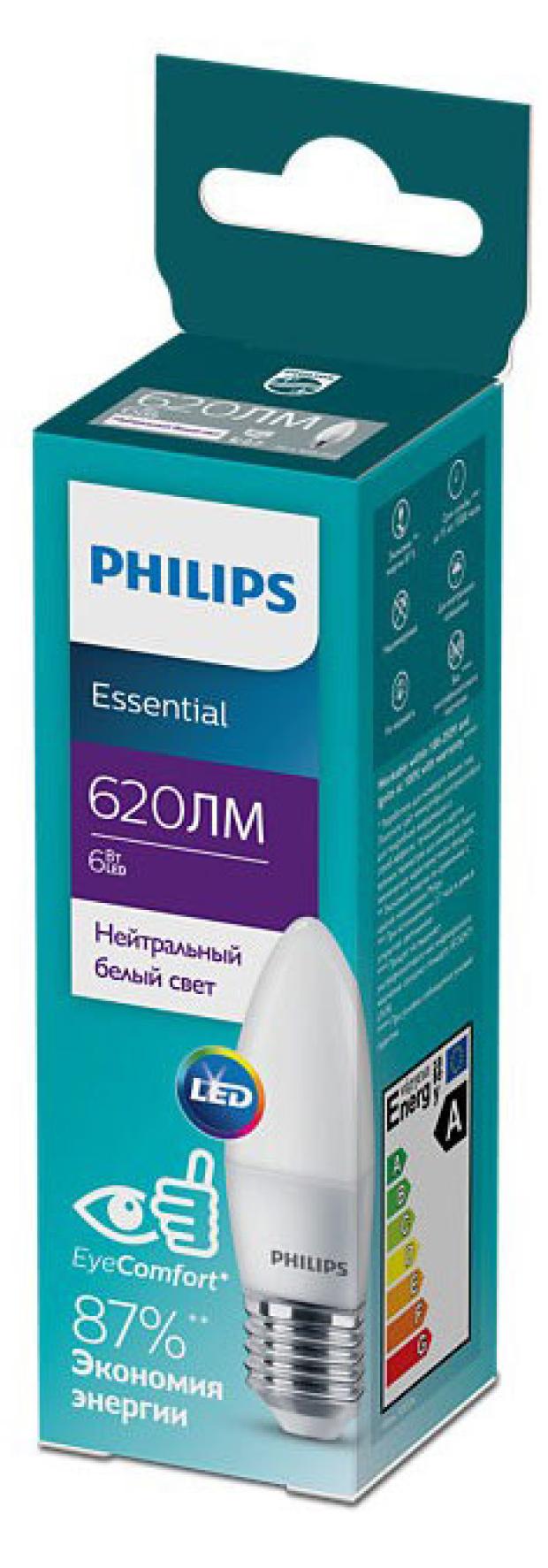 

Лампочка светодиодная Philips LED E27 620 Лм нейтральный белый свет, 6 Вт