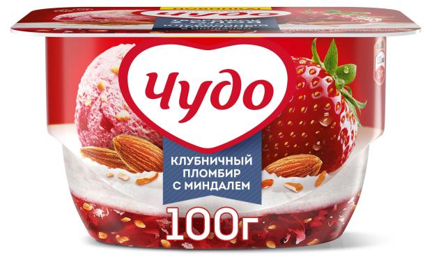 

Десерт творожный Чудо Клубничный пломбир с миндалем 4,3%, 100 г