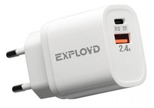 цена Сетевое зарядное устройство Exployd Rash EX-Z-1128 USB 2.4A QC3.0 PD 20W белое