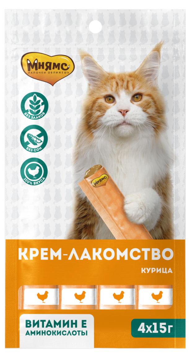 

Крем-лакомство для кошек Мнямс с курицей, 4х15 г