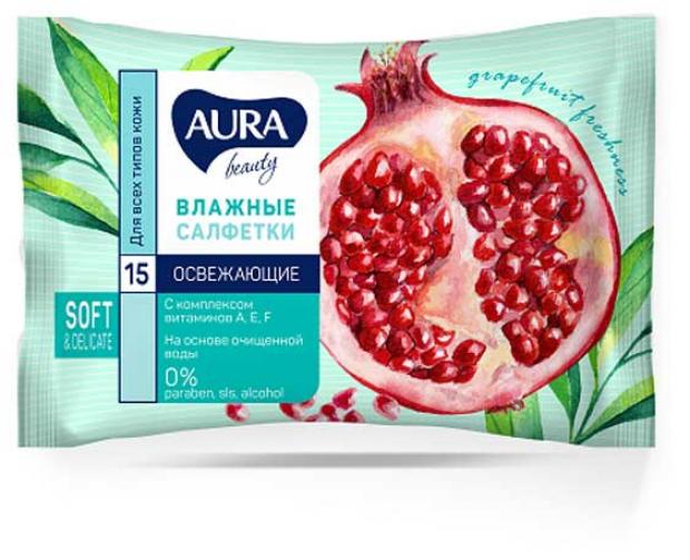 Влажные салфетки Aura Beauty освежающие 15шт