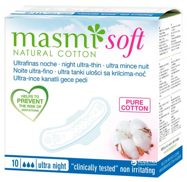 

Прокладки гигиенические ночные Masmi Natural Cotton Soft, 10 шт