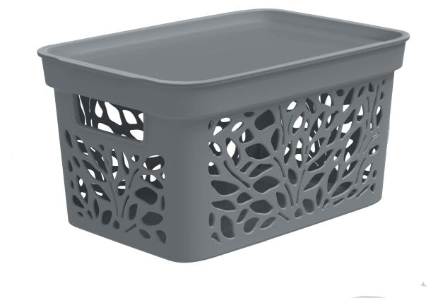 Корзина 4 Family Leaves с крышкой серая, 10 л, 333х225х174 мм