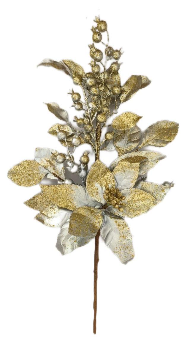 

Ветка искусственная с цветком и ягодами золотая, 50 см