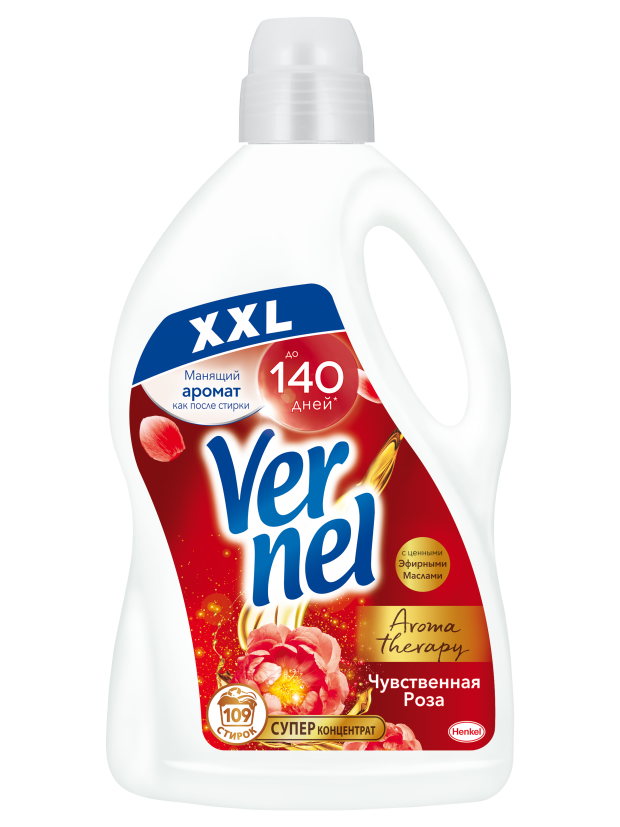 

Кондиционер для белья супер-концентрат Vernel Чувственная роза, 2.73 л (109 стирок)