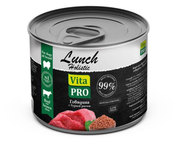 

Корм консервированный для собак Vita Pro Lunch говядина с бурым рисом, 240 г