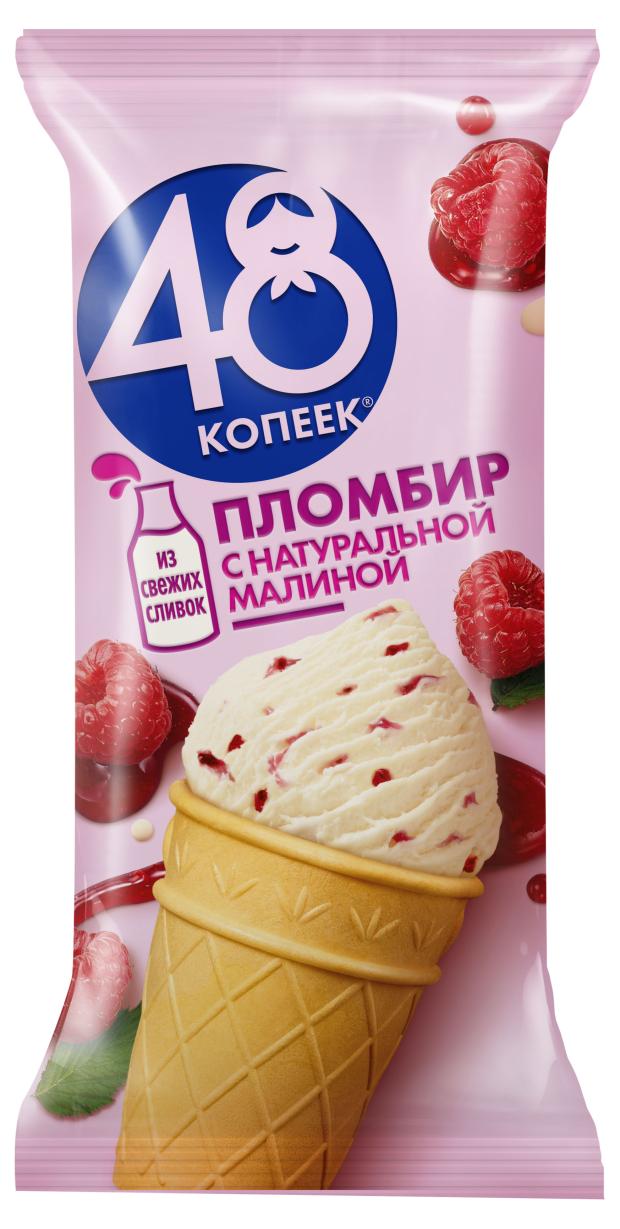 

Мороженое в вафельном стаканчике 48 Копеек Пломбир с натуральной малиной, 160 мл