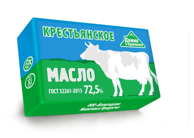 Масло сливочное Домик в Буренкино Крестьянское 72,5% БЗМЖ, 450 г