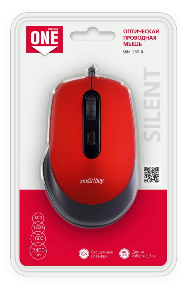 

Мышь проводная SmartBuy ONE 265-R SBM-265-R беззвучная красная