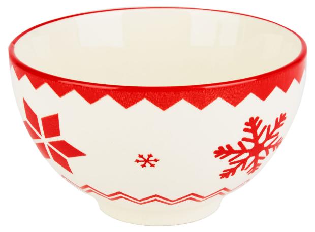 

Миска Снежинка керамическая бело-красная, 11 см
