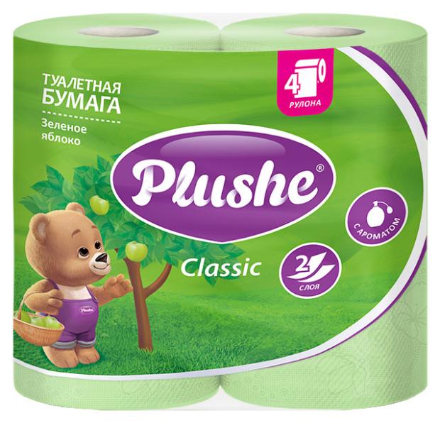 Туалетная бумага Plushe Classic Зеленое яблоко 2 слоя, 4 рулона