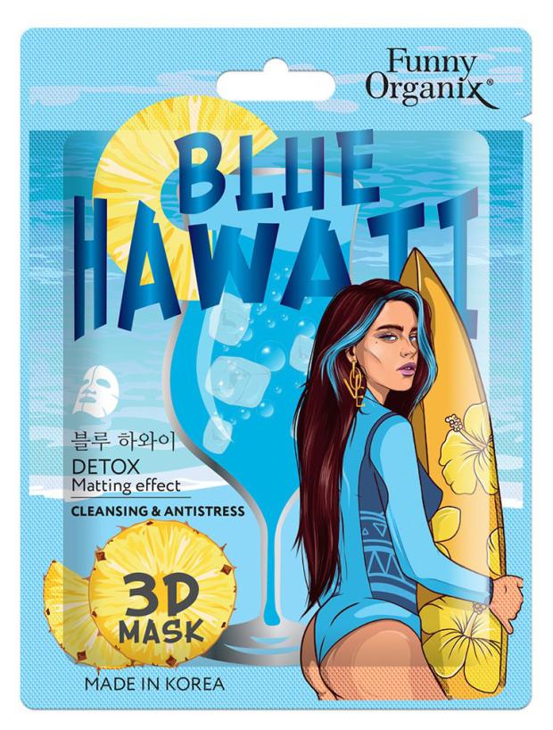 3D-маска для лица Funny Organix Blue Hawaii с детокс-эффектом тканевая, 23 г