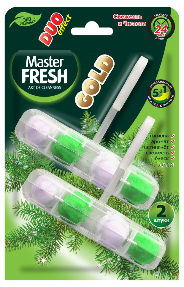 

Подвесной блок для унитаза Master Fresh Duo Effect 5в1 формула Gold Хвоя, 2 шт