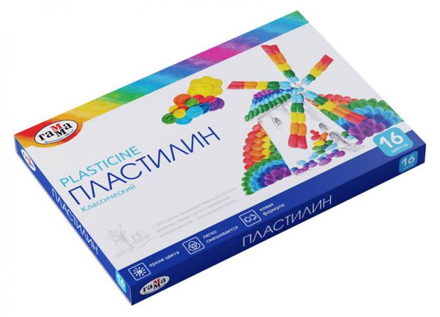 Пластилин Гамма Классический со стеком, 16 цветов