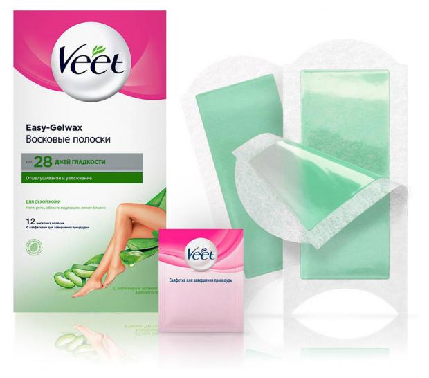 Восковые полоски Veet, технология Easy Gel-wax для сухой кожи, 12 шт