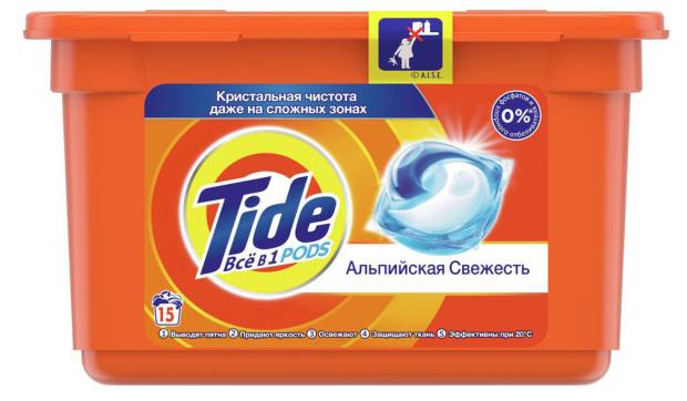 

Капсулы для стирки Tide PODs Всё-в-1 Альпийская свежесть, 15 шт