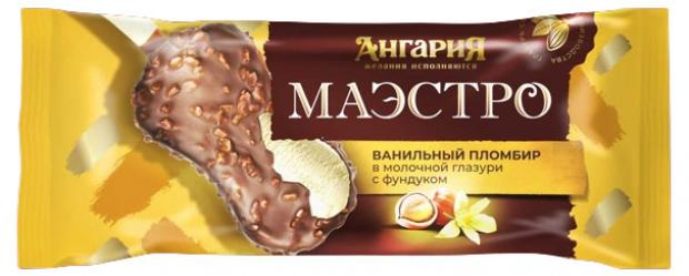 Мороженое сливочное Ангария Маэстро в молочной глазури с фундуком БЗМЖ, 80 г