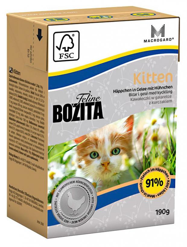 

Корм для котят BOZITA Kitten кусочки с курицей, 190 г