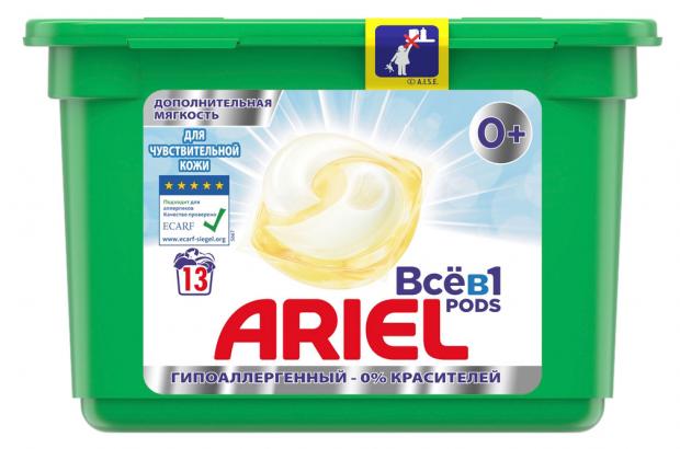 

Капсулы для стирки Ariel PODs Всё-в-1 Sensitive, 13 шт