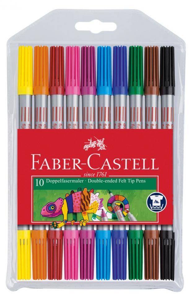 Фломастеры двусторонние Faber-Castell смываемые, 10 цветов