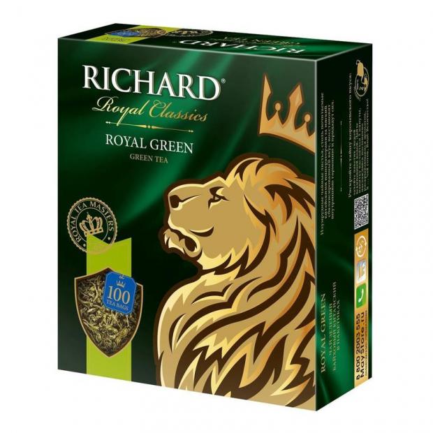 

Чай зелёный Richard Royal Green байховый в пакетиках, 100х2 г