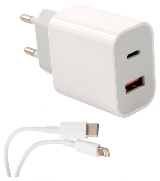 

СЗУ+кабель mObility Type-C - Lightning mObility NQC-13 2USB PD 20W ,2.4A белый