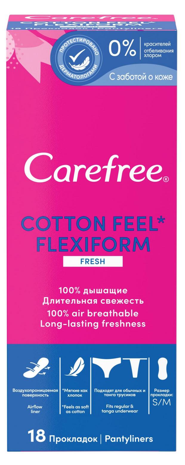 Прокладки ежедневные Carefree Cotton Feel FlexiForm Fresh с ароматом свежести, 18 шт