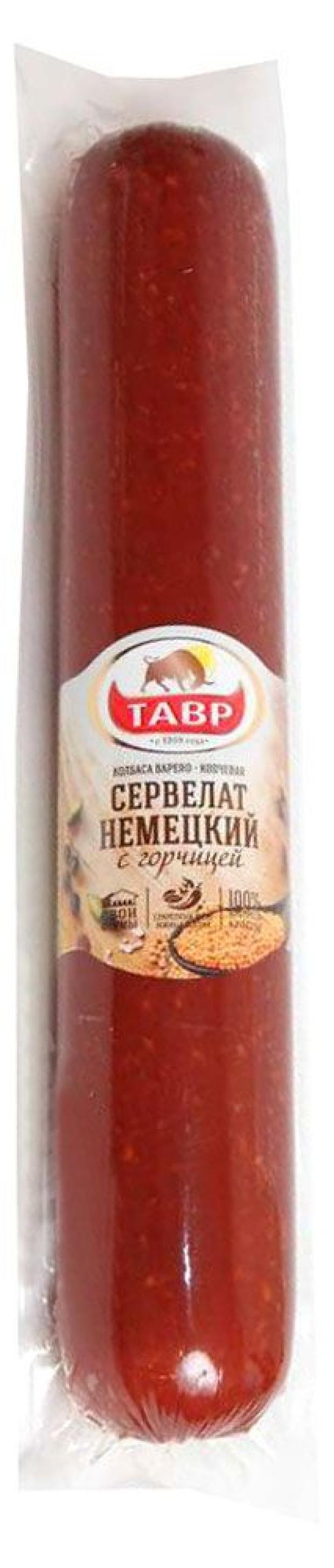 Сервелат варено-копченый Тавр Немецкий с горчицей (0,8-1,2 кг), 1 упаковка ~ 1 кг