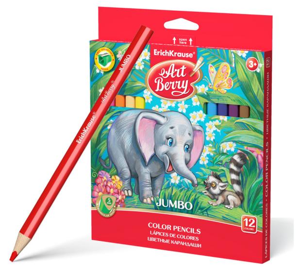 Карандаши цветные ErichKrause ArtBerry Jumbo с точилкой, 12 цветов