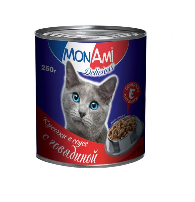 Влажный корм для кошек Монами говядина в соусе, 250 г