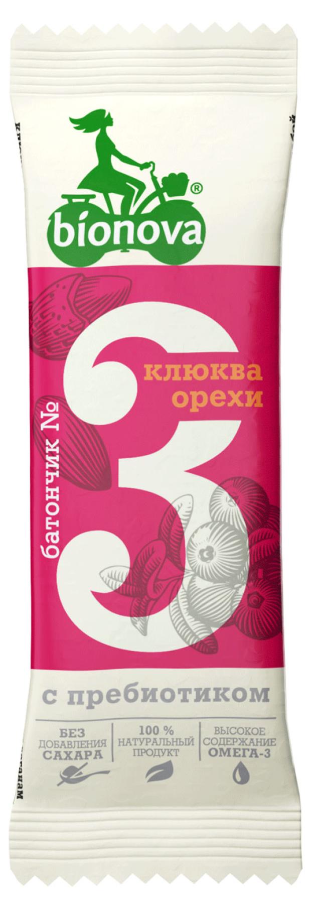 

Батончик фруктово-ореховый Bionova 3 с клюквой и орехами, 35 г