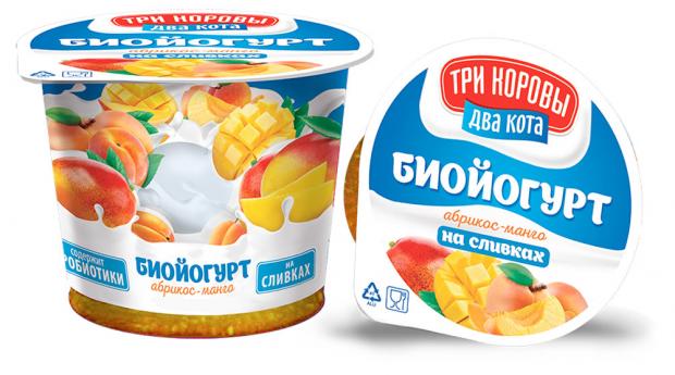 Биойогурт Три коровы два кота абрикос манго 6% БЗМЖ, 125 г