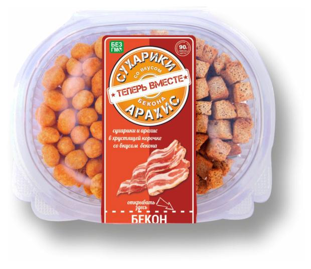 Арахис и сухарики Теперь Вместе со вкусом бекона, 90 г