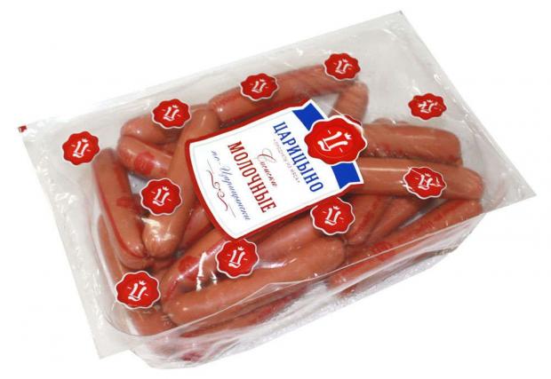 Сосиски Царицыно Молочные (1,2-1,7 кг), 1 упаковка ~ 1,5 кг