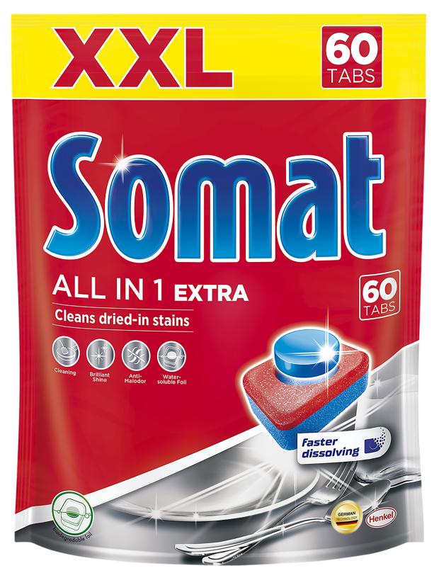 Таблетки для посудомоечной машины Somat All-in-1 Extra, 60 шт