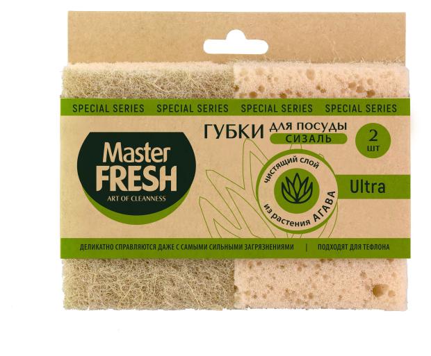 

Губки для посуды Master Fresh Эко из Агавы XXL-размер крупнопористый поролон, 2 шт