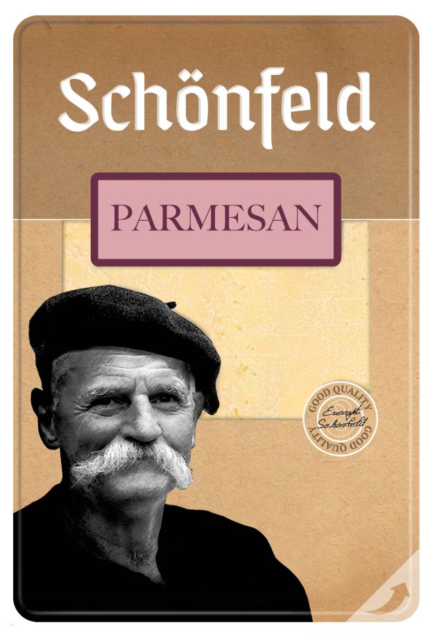 Сыр твердый Schonfeld Пармезан нарезка 43% БЗМЖ, 125 г сыр гауда schonfeld 45% нарезка 125 г