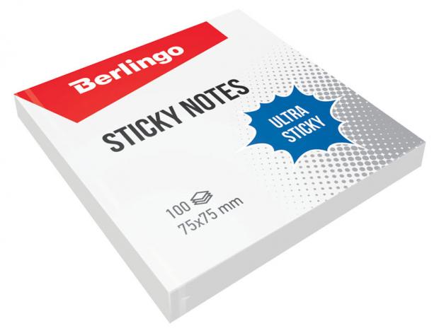 Самоклеящийся блок Berlingo Ultra Sticky 75x75мм белый, 100 л