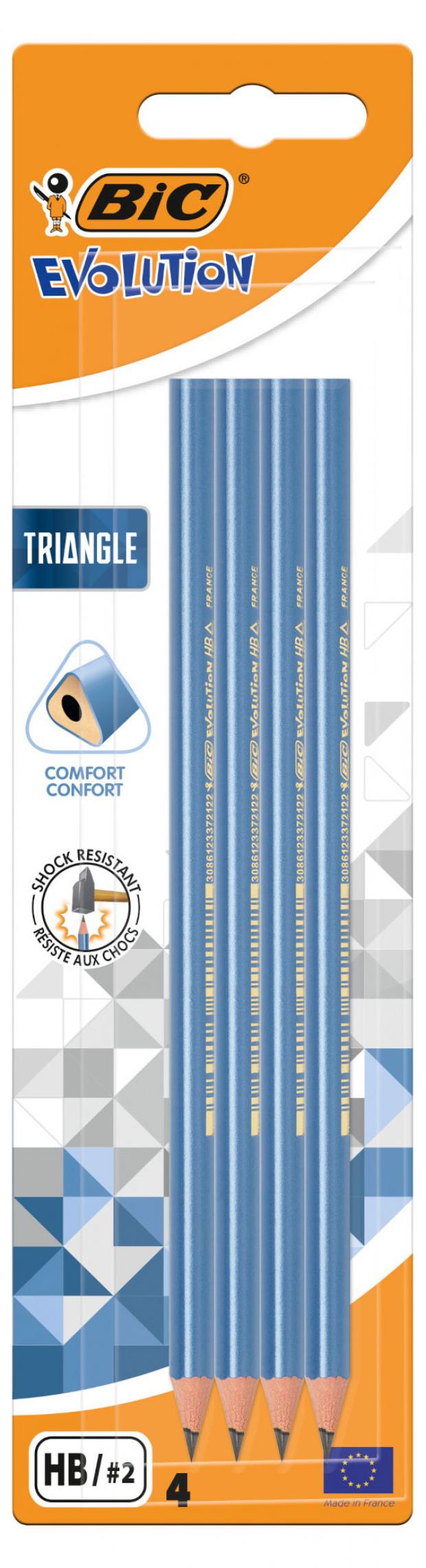 Карандаш BIC Evolution Triangle чернографитовый HB, 4 шт